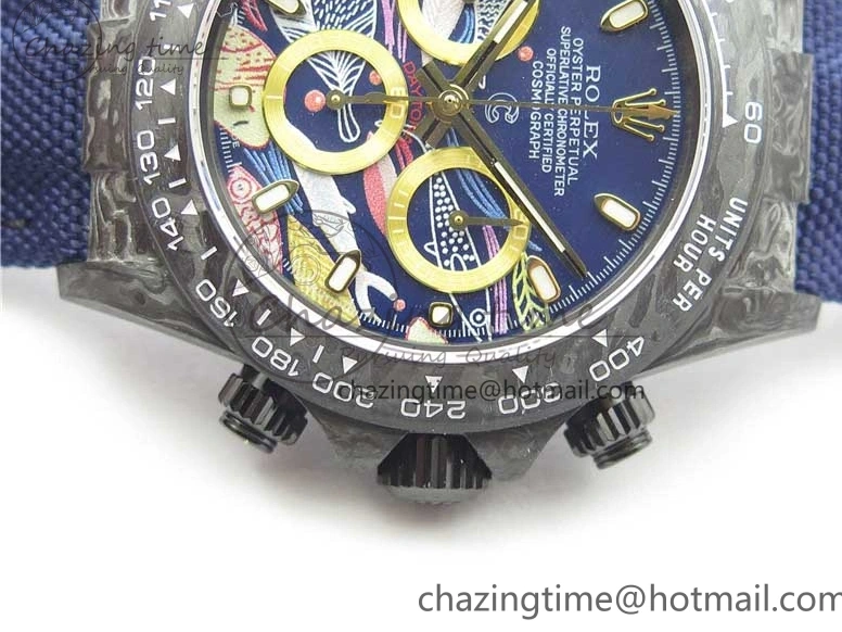 1222 Daytona DIW Carbon OMF Best Edition Blue Paint Dial on Deep Blue Nylon Strap A Tailored 2842